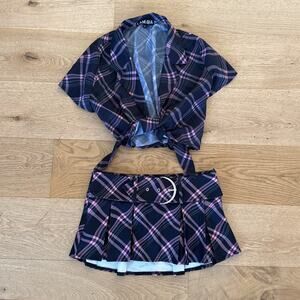 I.AM.GIA - Keidis Tie Front Crop Top & Charlotte Skort in Black & Pink Plaid